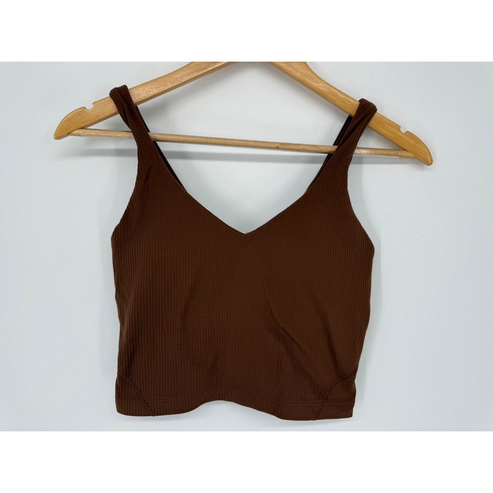 Lululemon Align Ribbed Tank Top Roasted Brown Size 4 W1DVLS V-Neck Crop Bra Pads